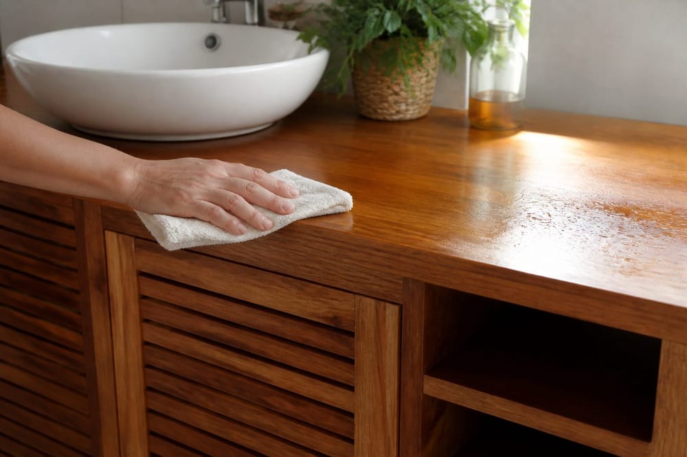 Entretien meuble teck salle de bain : 6 gestes essentiels pour 20 ans sans grisaillement
